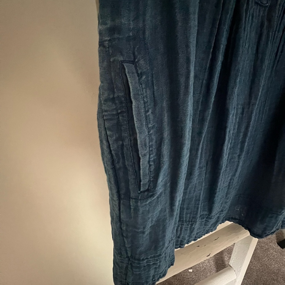 Faherty Teal Sleeveless Pintuck Midi Dress with Front Buttons - Picture 7 of 7